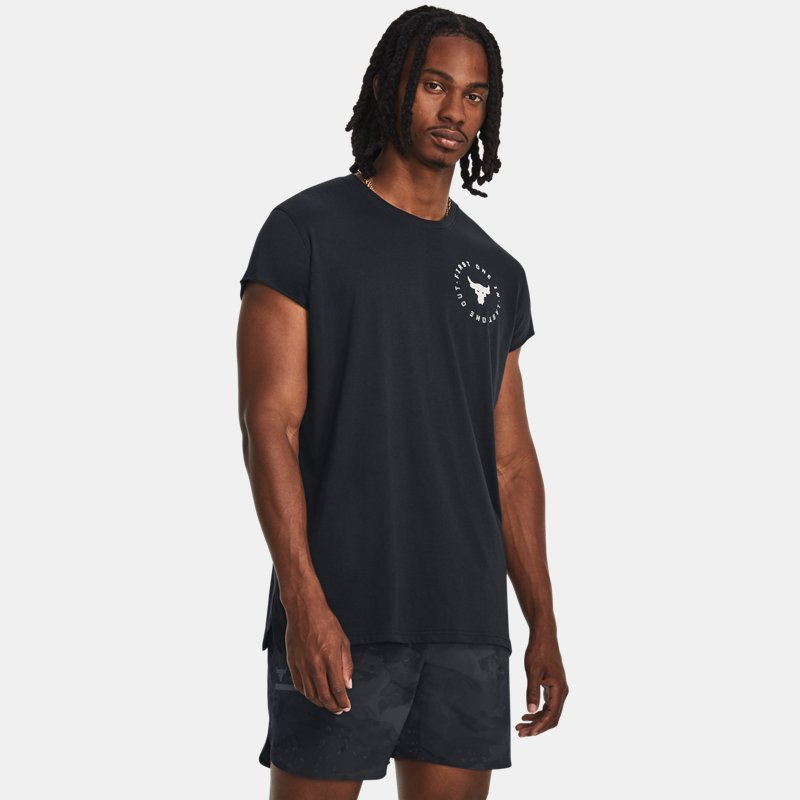 Under Armour Men's Project Rock Cap Sleeve T-Shirt Black / White Clay XS